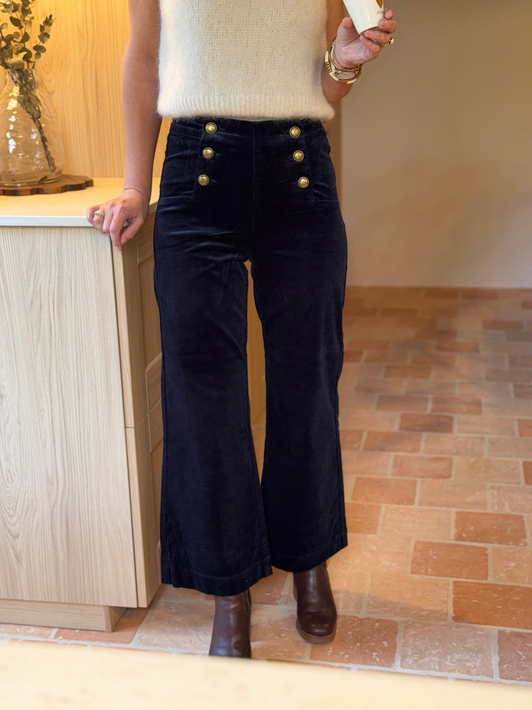 Pantalon velours marine à pont VICTORINE Oraije