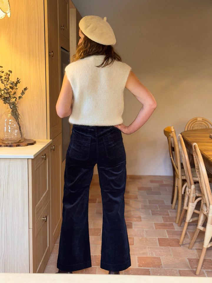 Pantalon velours marine à pont VICTORINE Oraije