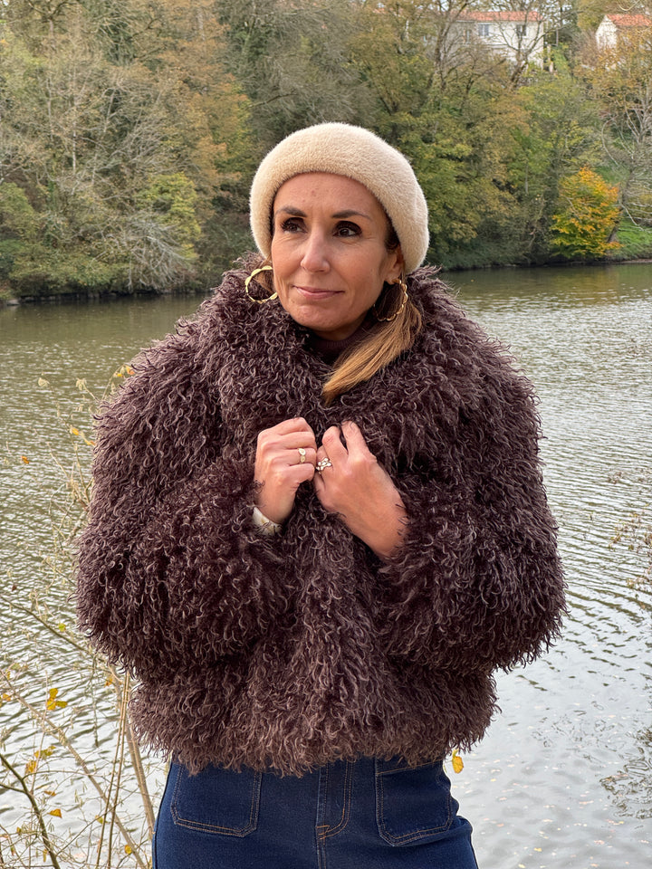 Manteau marron en fausse fourrure bouclettes DORINE