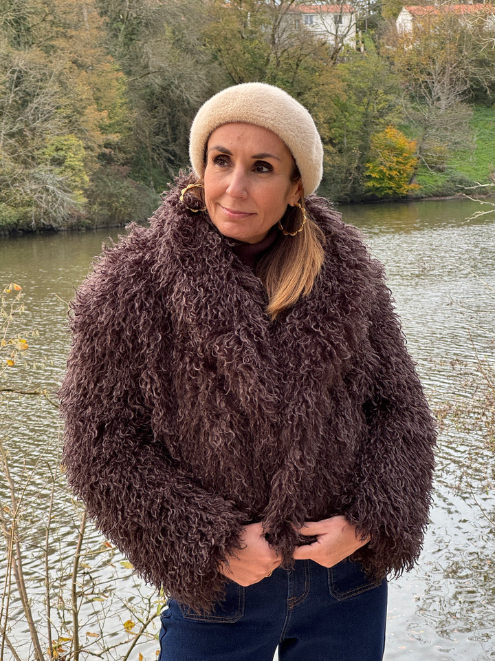 Manteau marron en fausse fourrure bouclettes DORINE