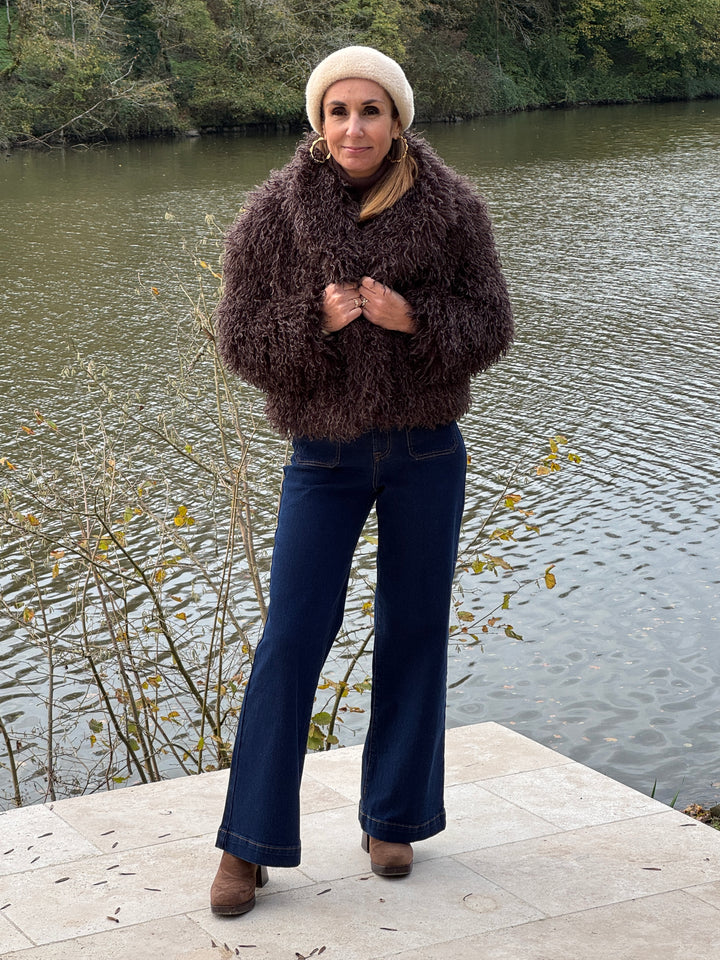 Manteau marron en fausse fourrure bouclettes DORINE