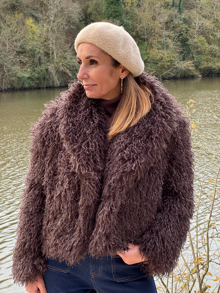 Manteau marron en fausse fourrure bouclettes DORINE