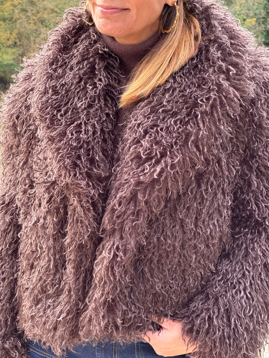 Manteau marron en fausse fourrure bouclettes DORINE