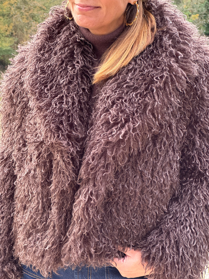 Manteau marron en fausse fourrure bouclettes DORINE