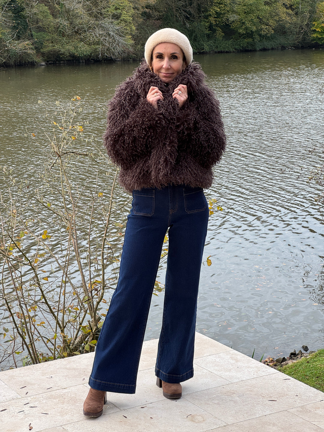 Manteau marron en fausse fourrure bouclettes DORINE