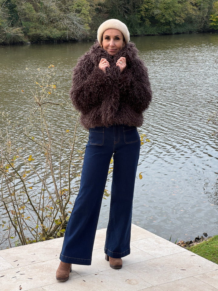 Manteau marron en fausse fourrure bouclettes DORINE