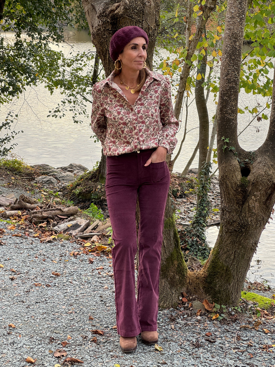 Chemise velours écru imprimé florale CLEOPHEE