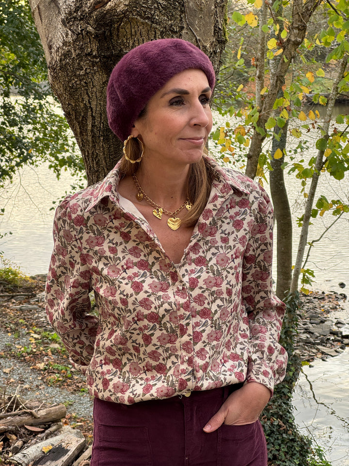 Chemise velours écru imprimé florale CLEOPHEE