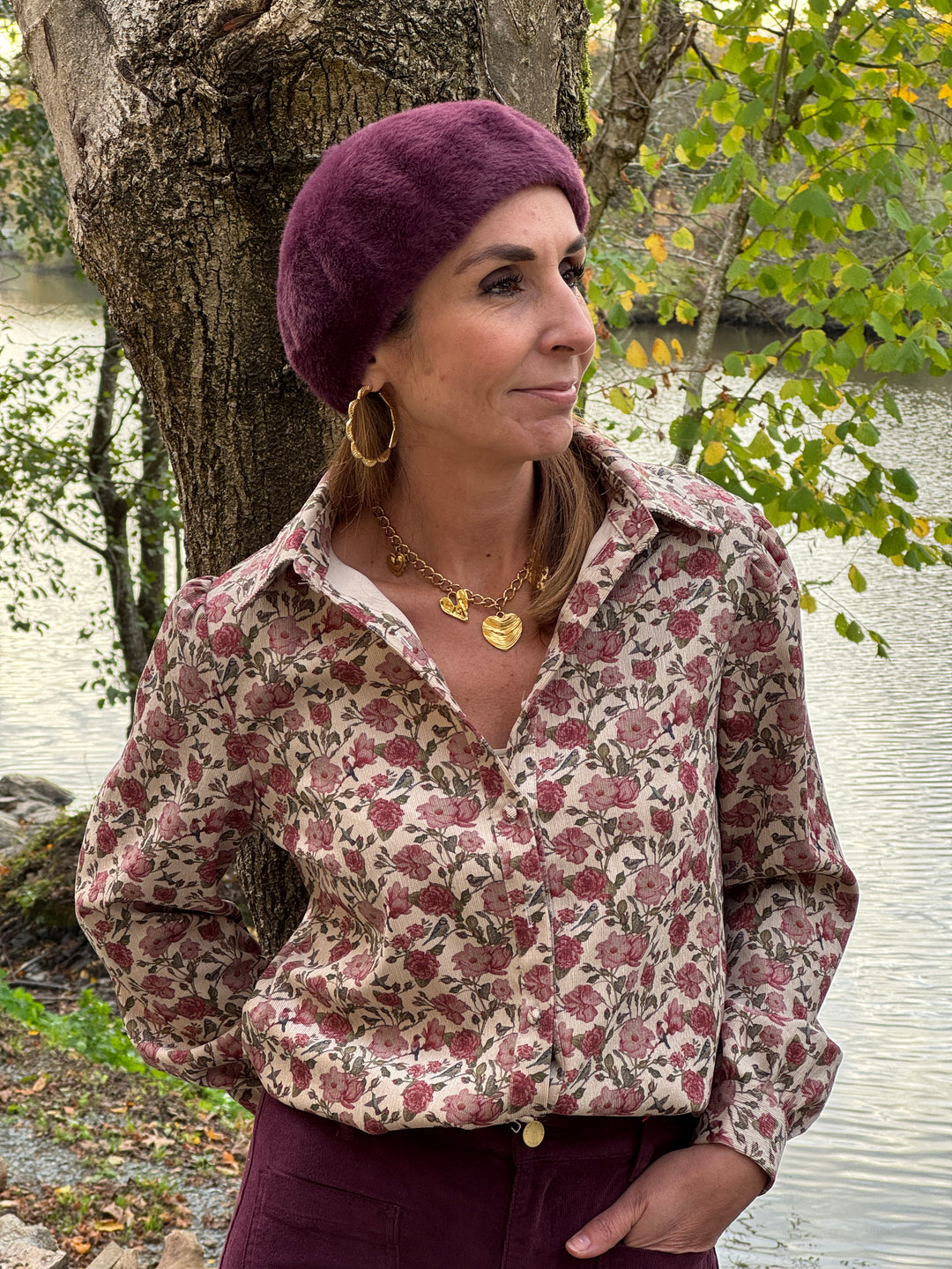 Chemise velours écru imprimé florale CLEOPHEE