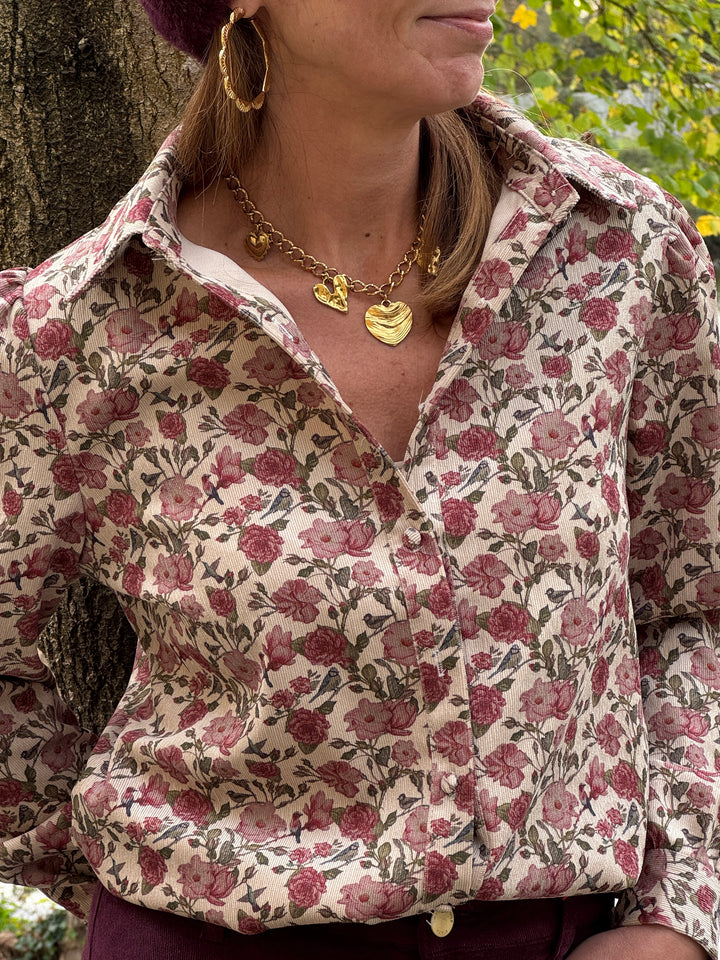 Chemise velours écru imprimé florale CLEOPHEE