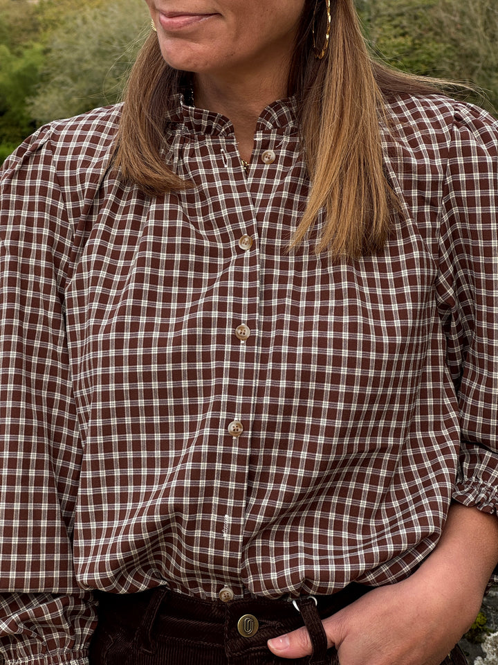 Chemise vichy marron et beige AVELINE