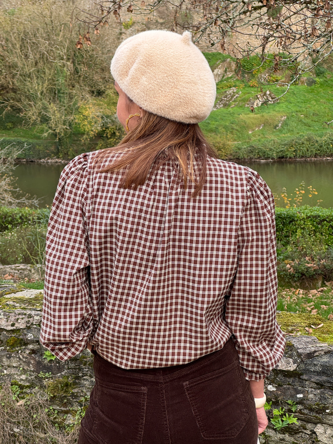 Chemise vichy marron et beige AVELINE