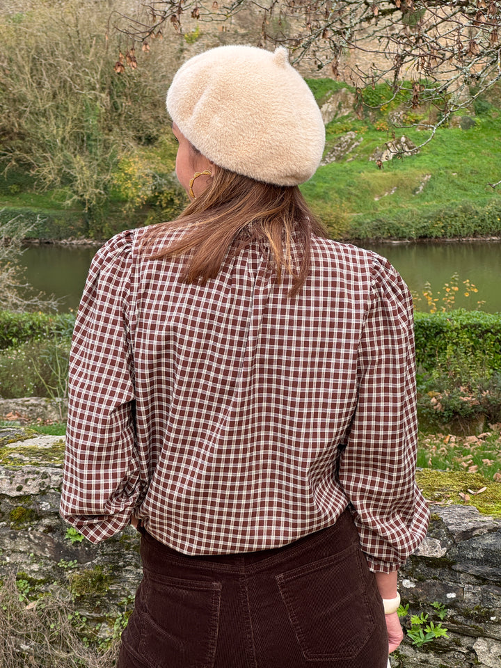 Chemise vichy marron et beige AVELINE