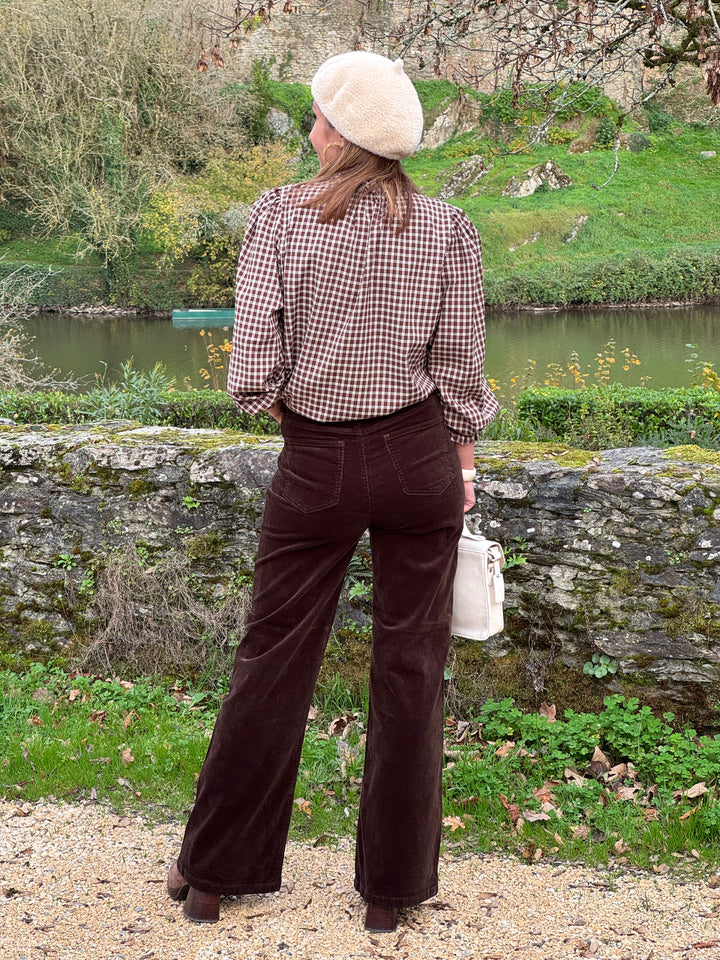 Chemise vichy marron et beige AVELINE