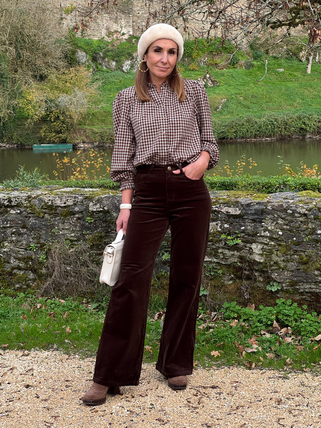 Chemise vichy marron et beige AVELINE