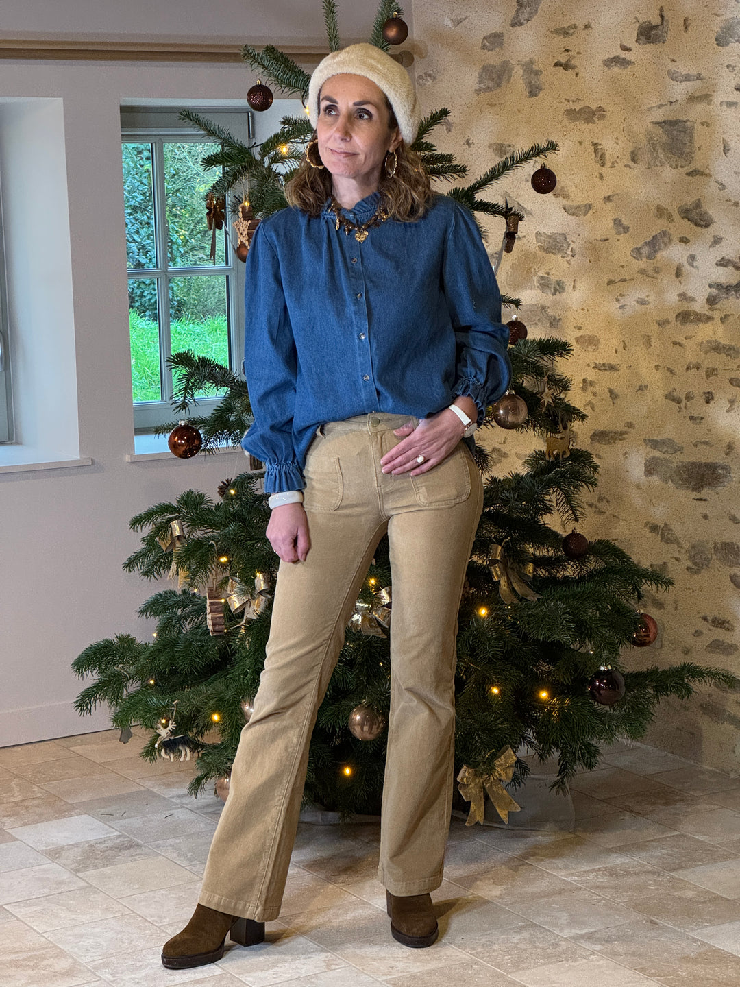 Chemise bleu jean col montant JUSTINE