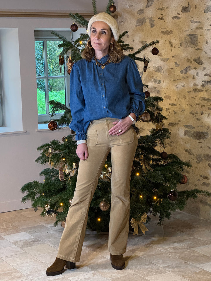 Chemise bleu jean col montant JUSTINE