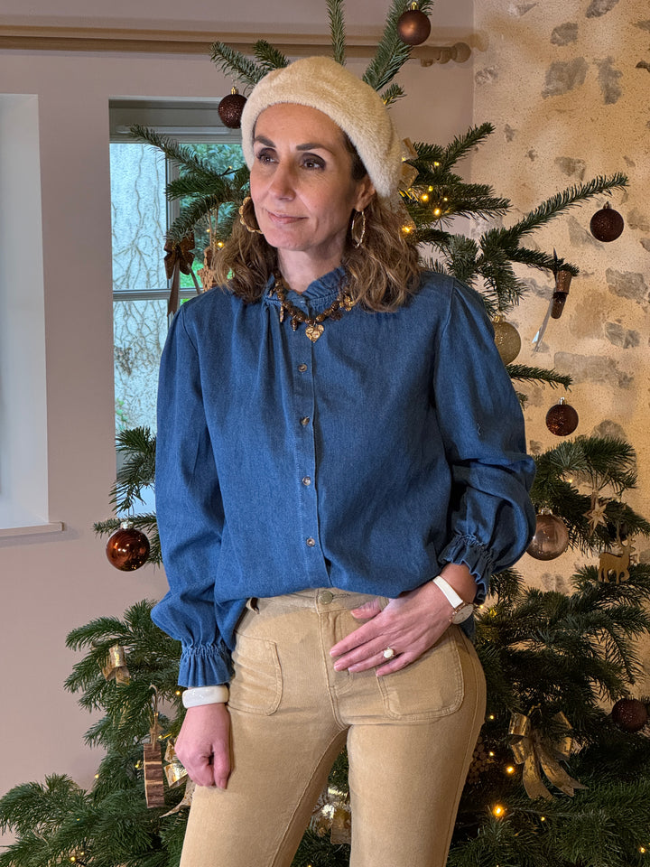 Chemise bleu jean col montant JUSTINE