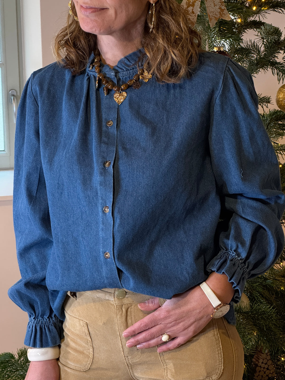 Chemise bleu jean col montant JUSTINE