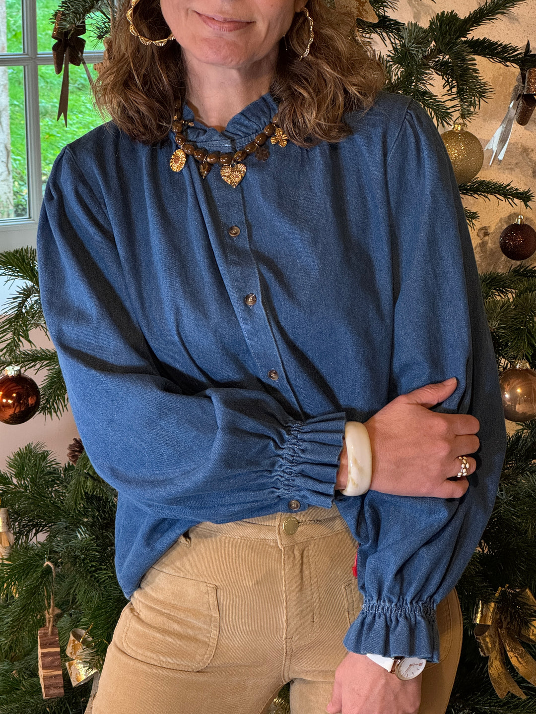 Chemise bleu jean col montant JUSTINE