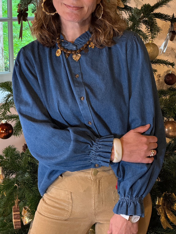 Chemise bleu jean col montant JUSTINE
