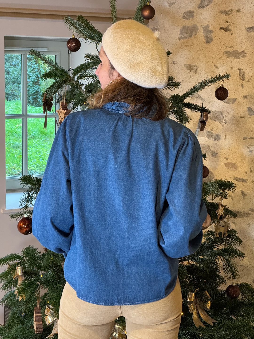 Chemise bleu jean col montant JUSTINE