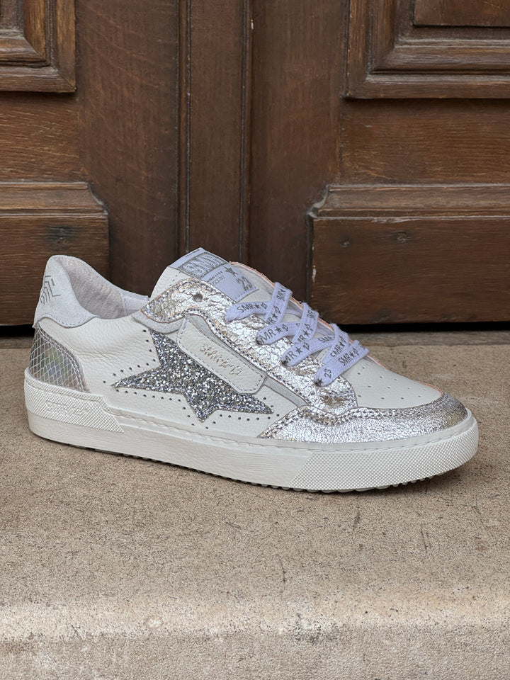 Basket en cuir blanche étoile argenté ALE D456 Semerdjian