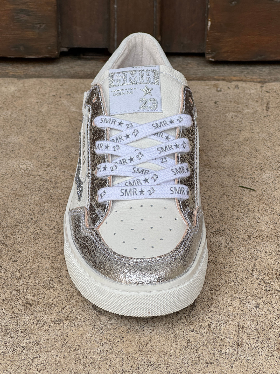 Basket en cuir blanche étoile argenté ALE D456 Semerdjian