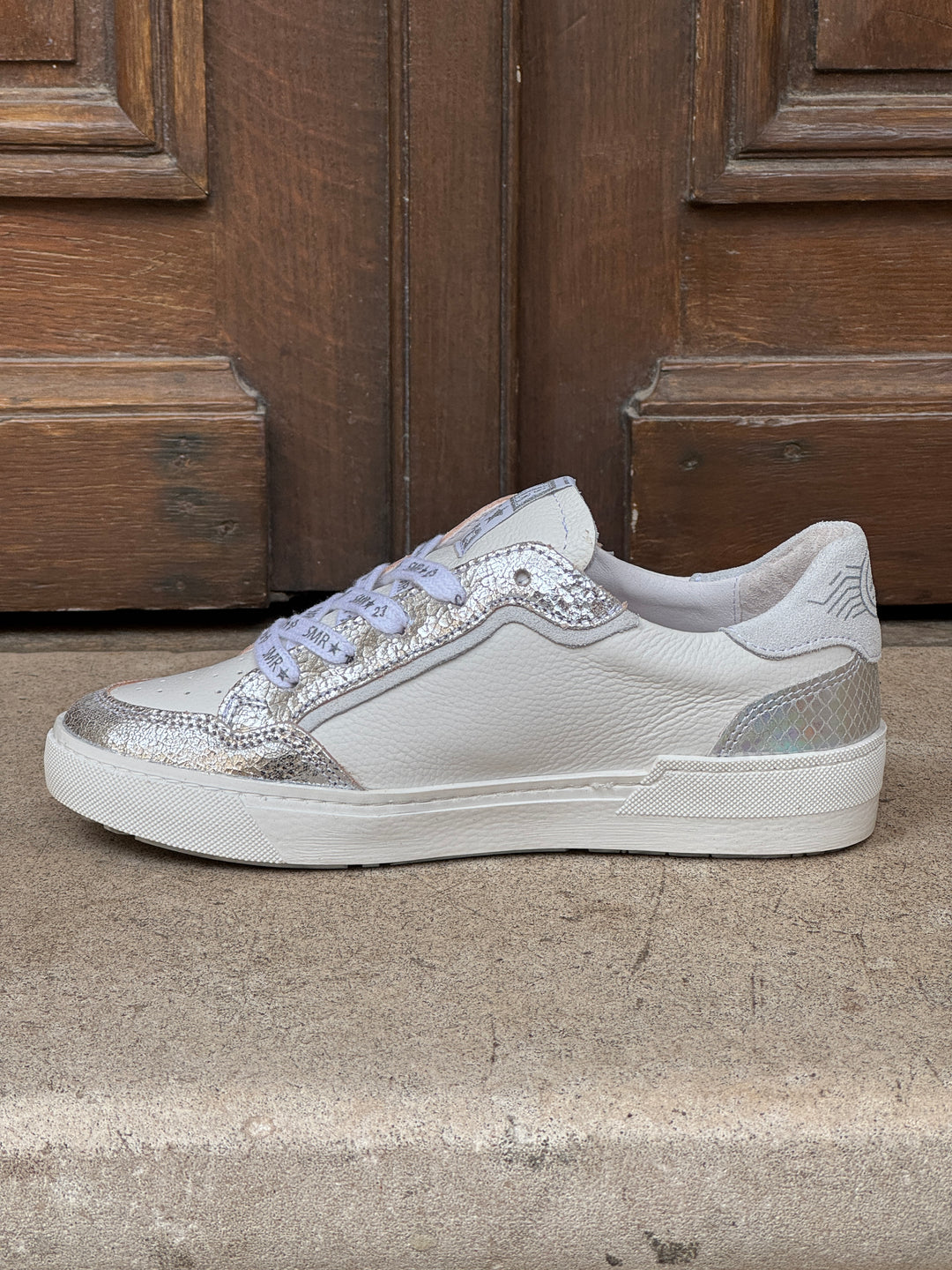 Basket en cuir blanche étoile argenté ALE D456 Semerdjian