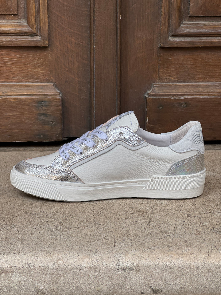 Basket en cuir blanche étoile argenté ALE D456 Semerdjian