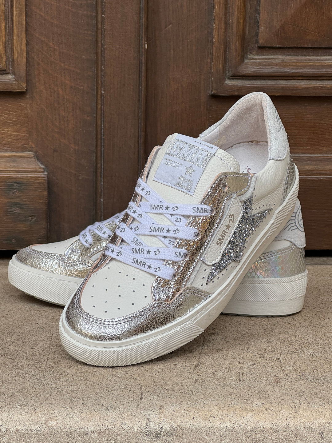 Basket en cuir blanche étoile argenté ALE D456 Semerdjian