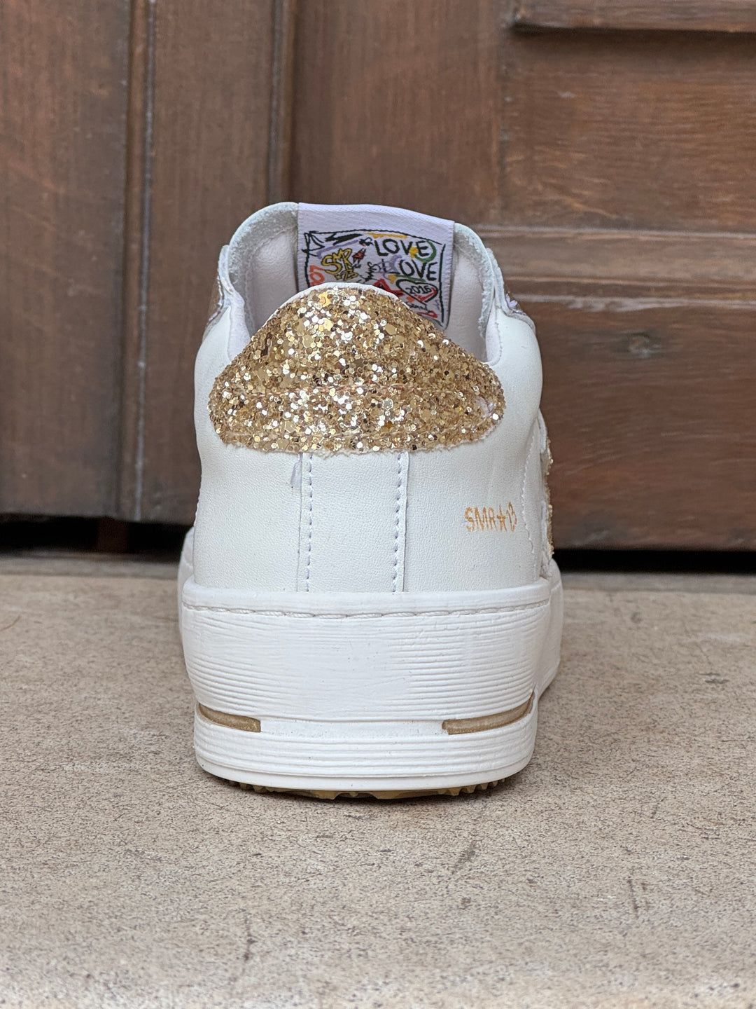 Basket cuir blanche et éclair paillettes dorées MAYA D112 Semerdjian