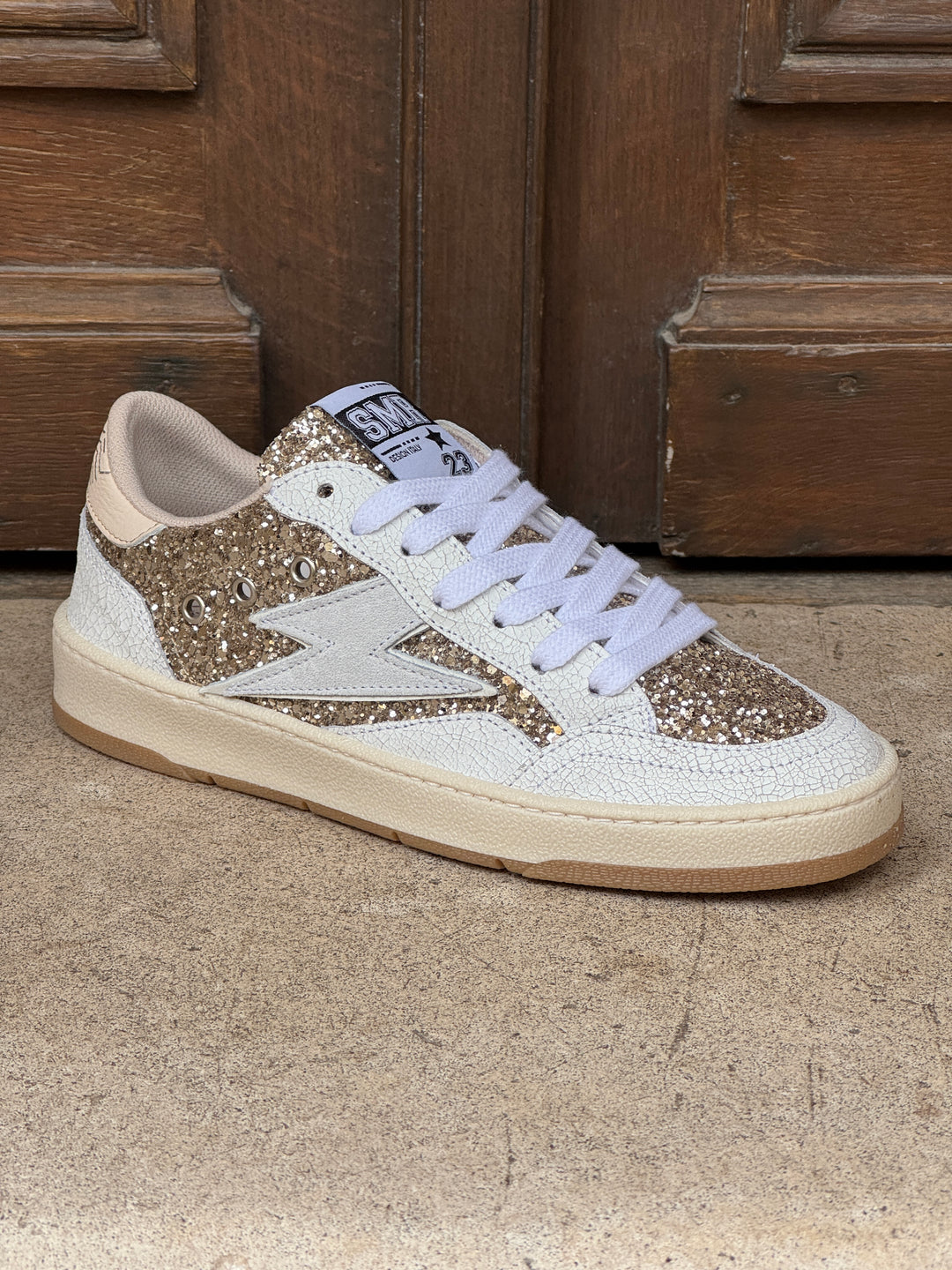 Basket cuir blanc et paillettes dorées DANY D346 Semerdjian