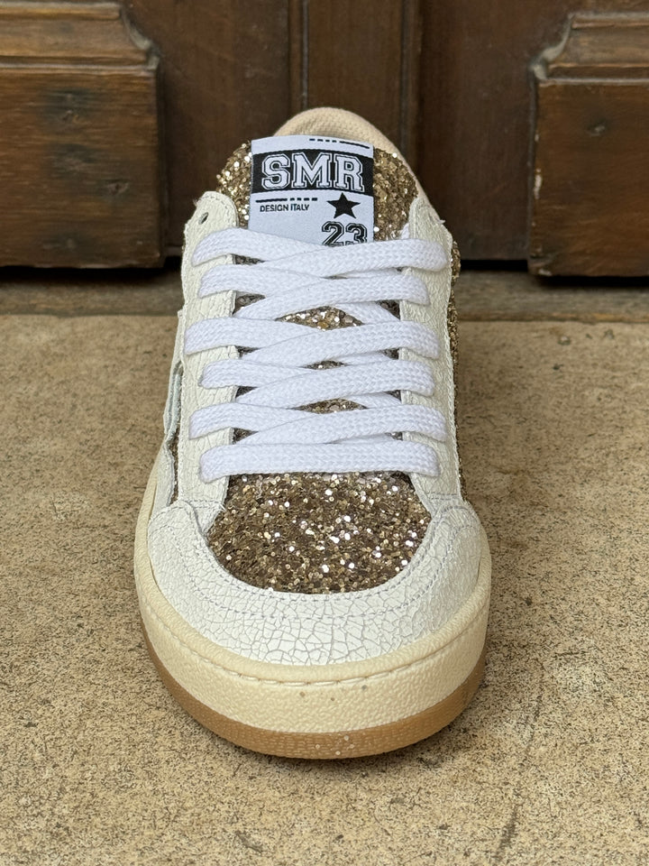 Basket cuir blanc et paillettes dorées DANY D346 Semerdjian