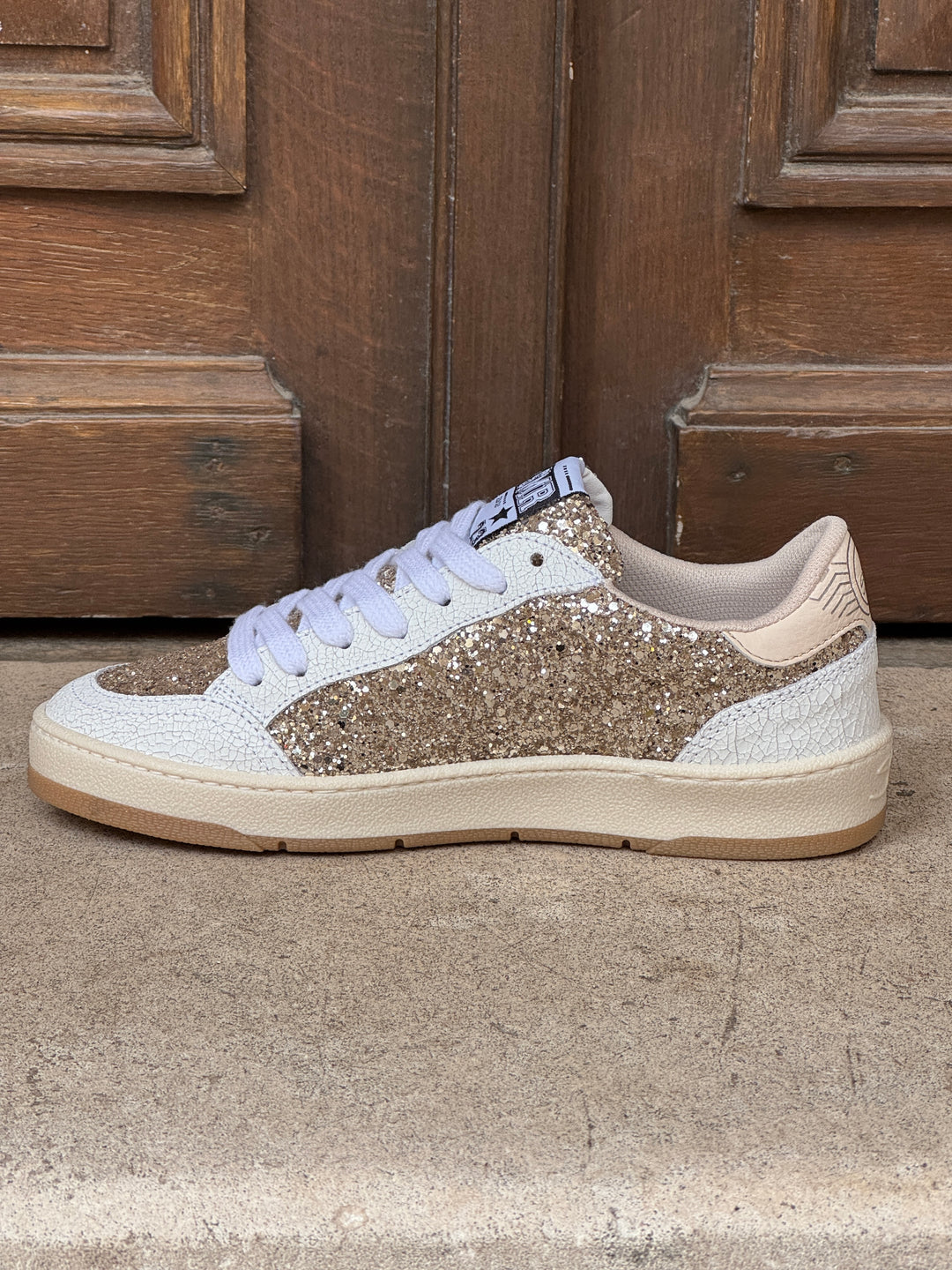 Basket cuir blanc et paillettes dorées DANY D346 Semerdjian