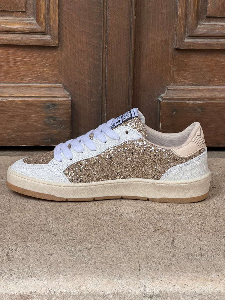 Basket cuir blanc et paillettes dorées DANY D346 Semerdjian