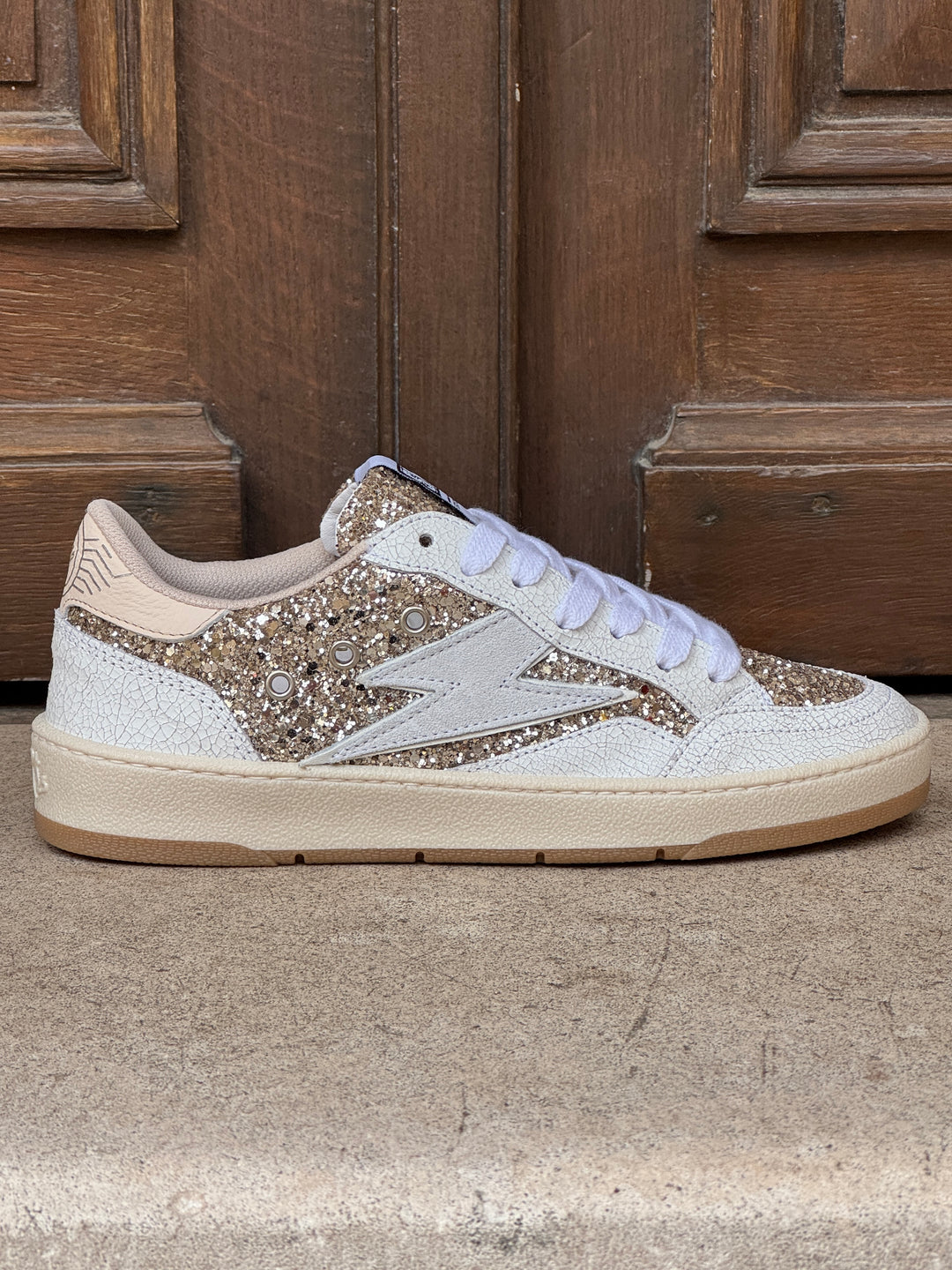Basket cuir blanc et paillettes dorées DANY D346 Semerdjian