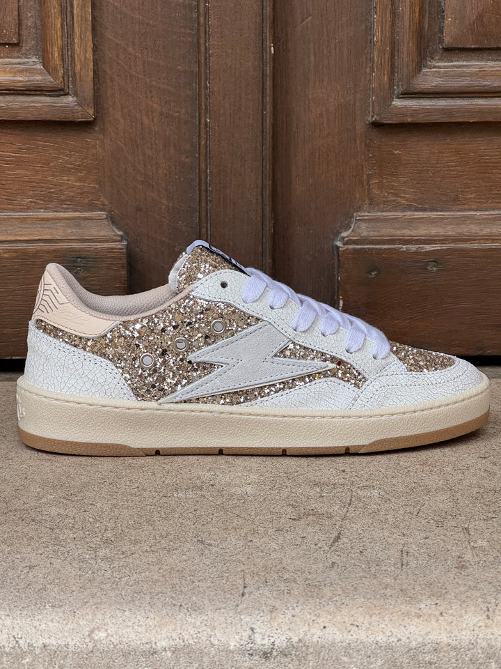 Basket cuir blanc et paillettes dorées DANY D346 Semerdjian