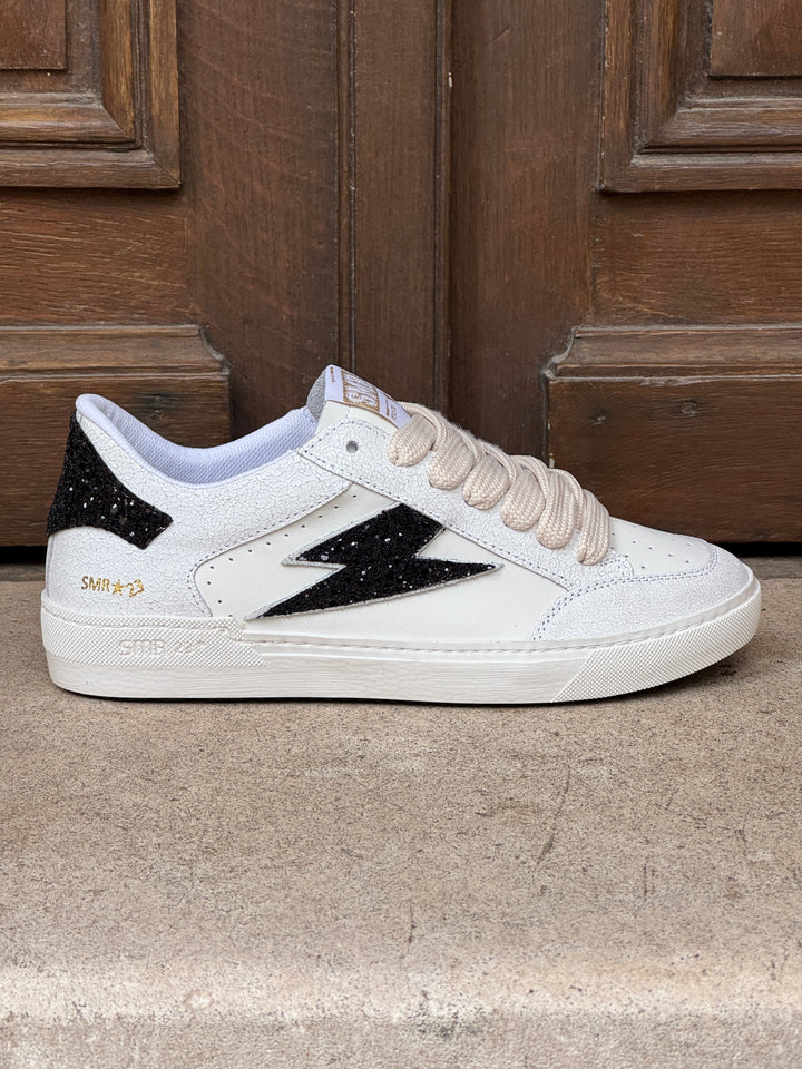 Basket cuir blanc éclair noir à paillettes NOUBAR D424 Semerdjian