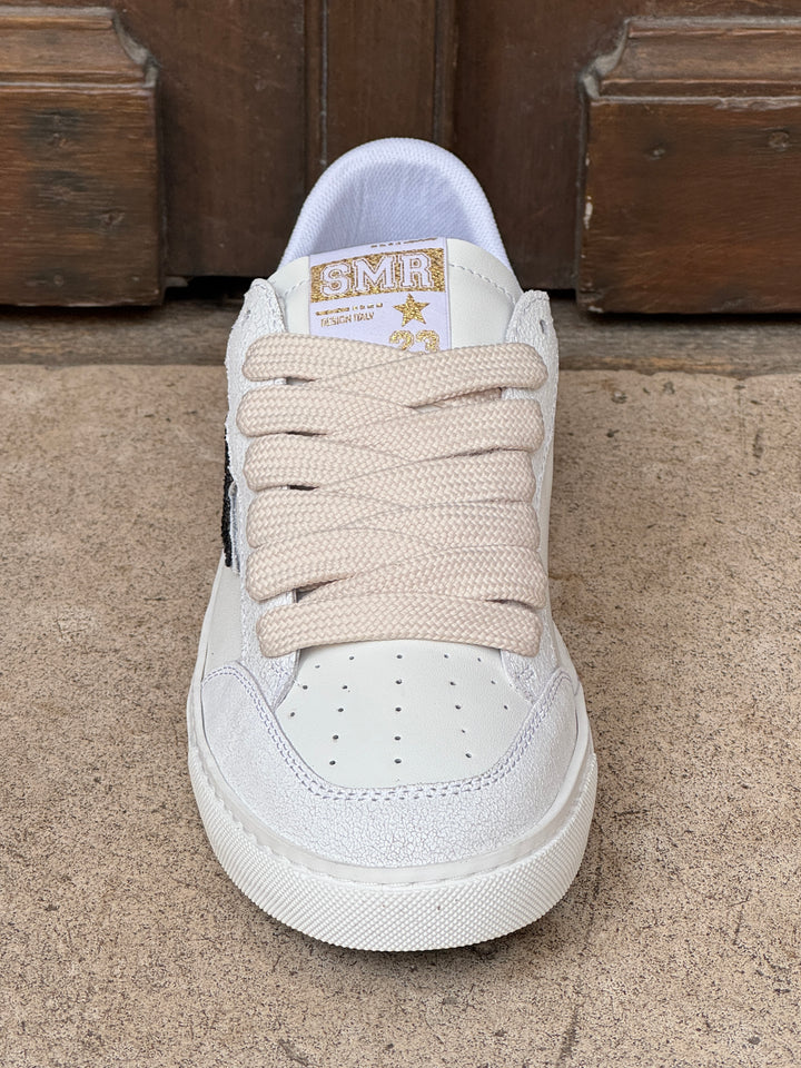 Basket cuir blanc éclair noir à paillettes NOUBAR D424 Semerdjian