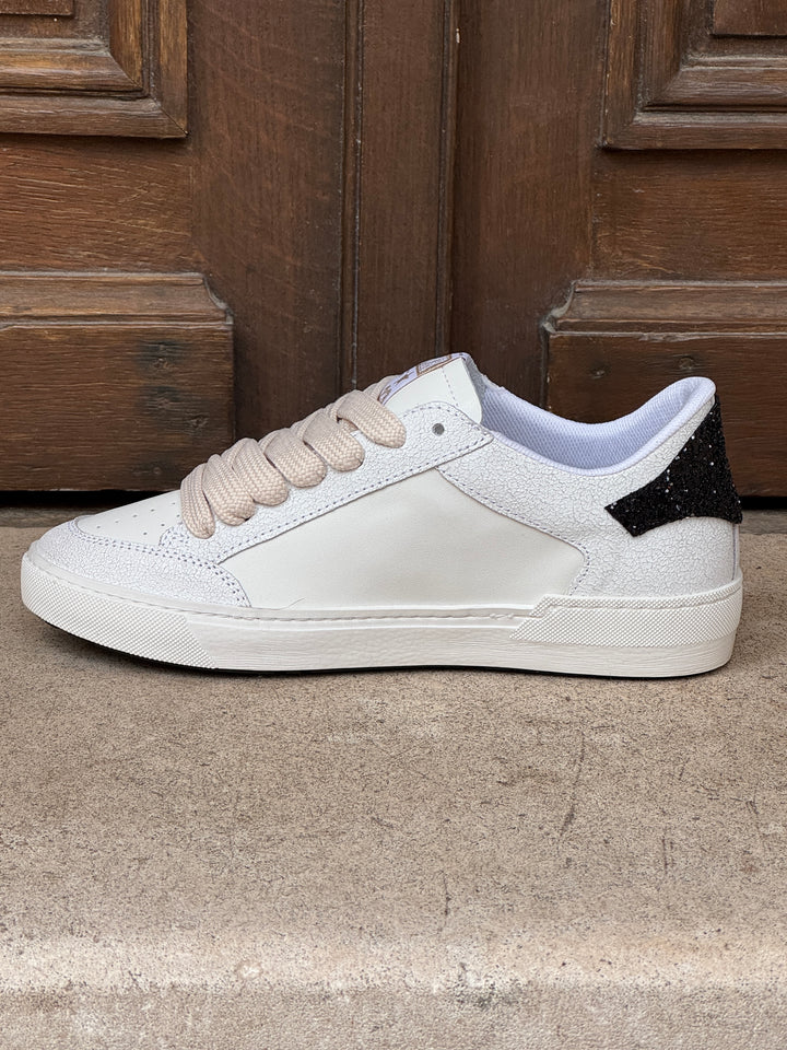 Basket cuir blanc éclair noir à paillettes NOUBAR D424 Semerdjian