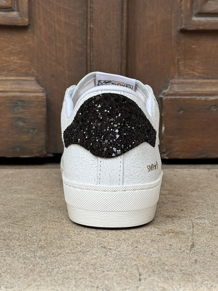 Basket cuir blanc éclair noir à paillettes NOUBAR D424 Semerdjian
