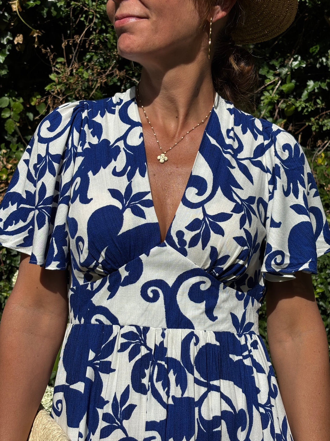 Robe imprimé bleu roi fond écru ELOISE
