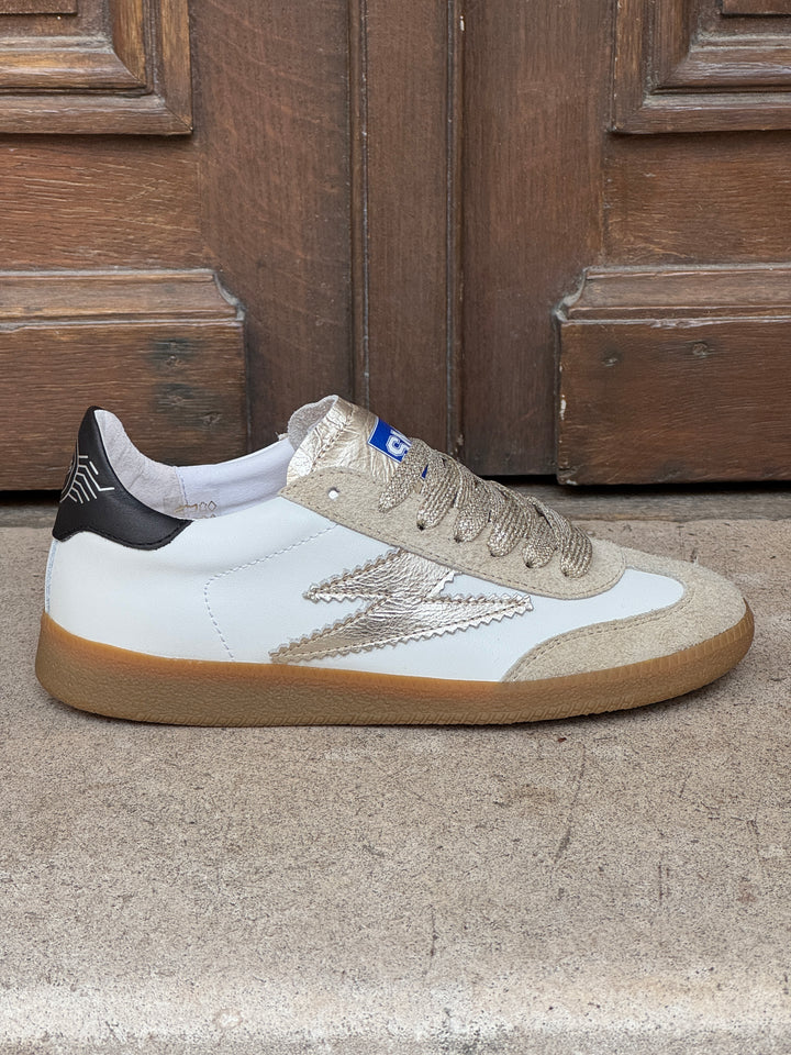 Basket en cuir blanc éclair doré EMILY D331  Semerdjian