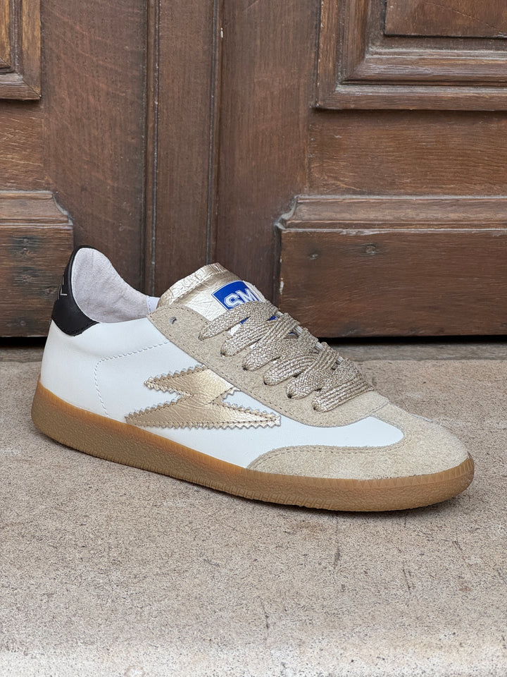 Basket en cuir blanc éclair doré EMILY D331  Semerdjian