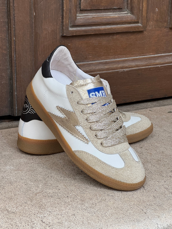 Basket en cuir blanc éclair doré EMILY D331  Semerdjian