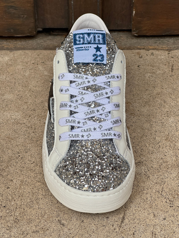 Basket en cuir paillettes argentées éclair noir MAYA D383 Semerdjian