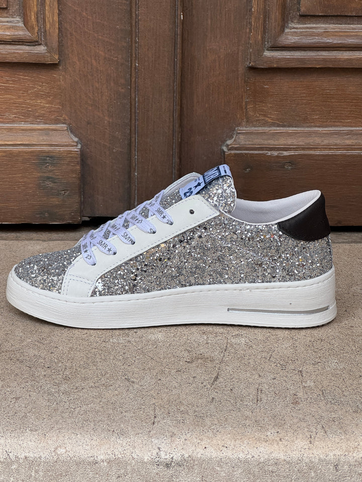 Basket en cuir paillettes argentées éclair noir MAYA D383 Semerdjian