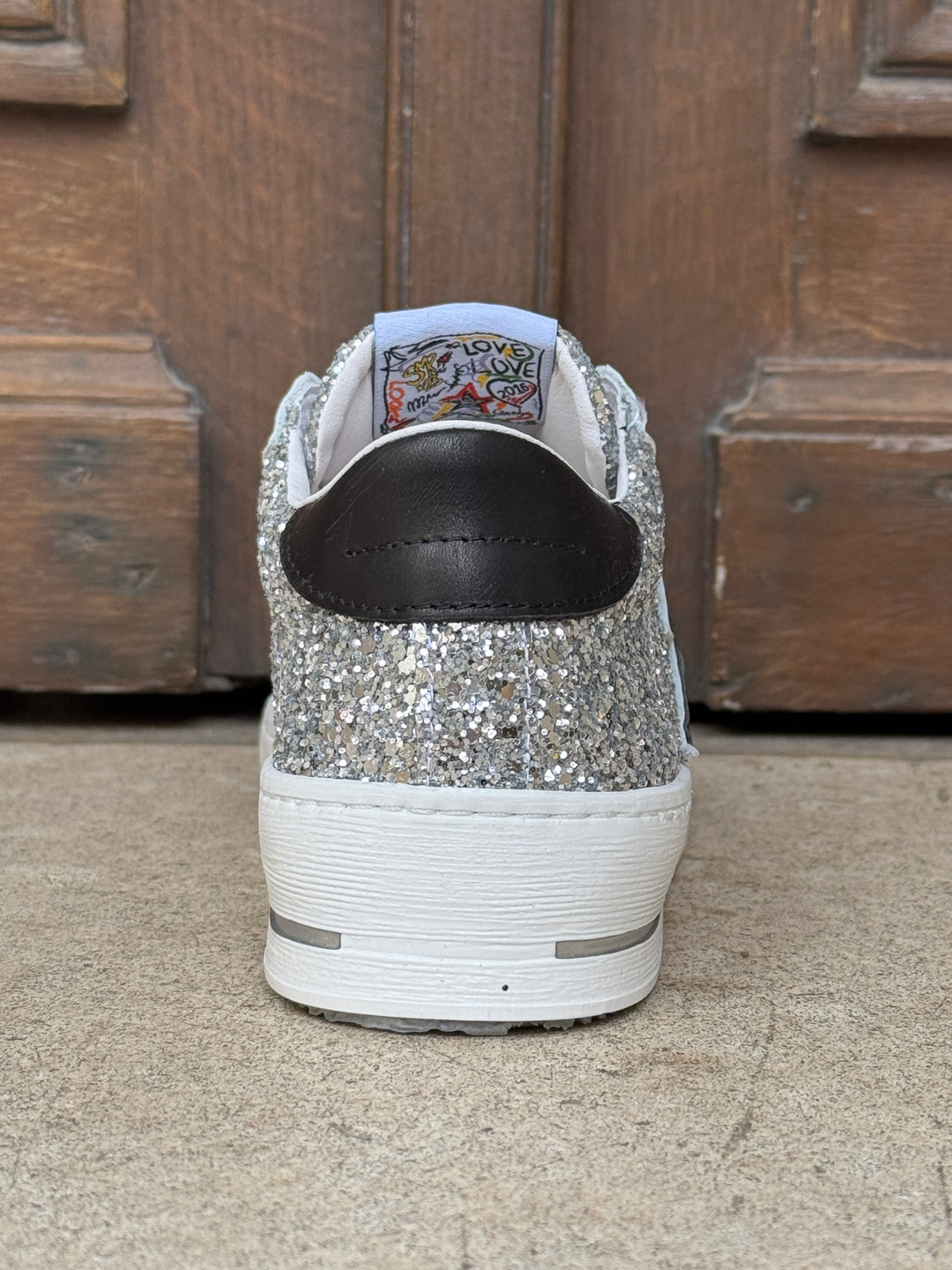 Basket en cuir paillettes argentées éclair noir MAYA D383 Semerdjian