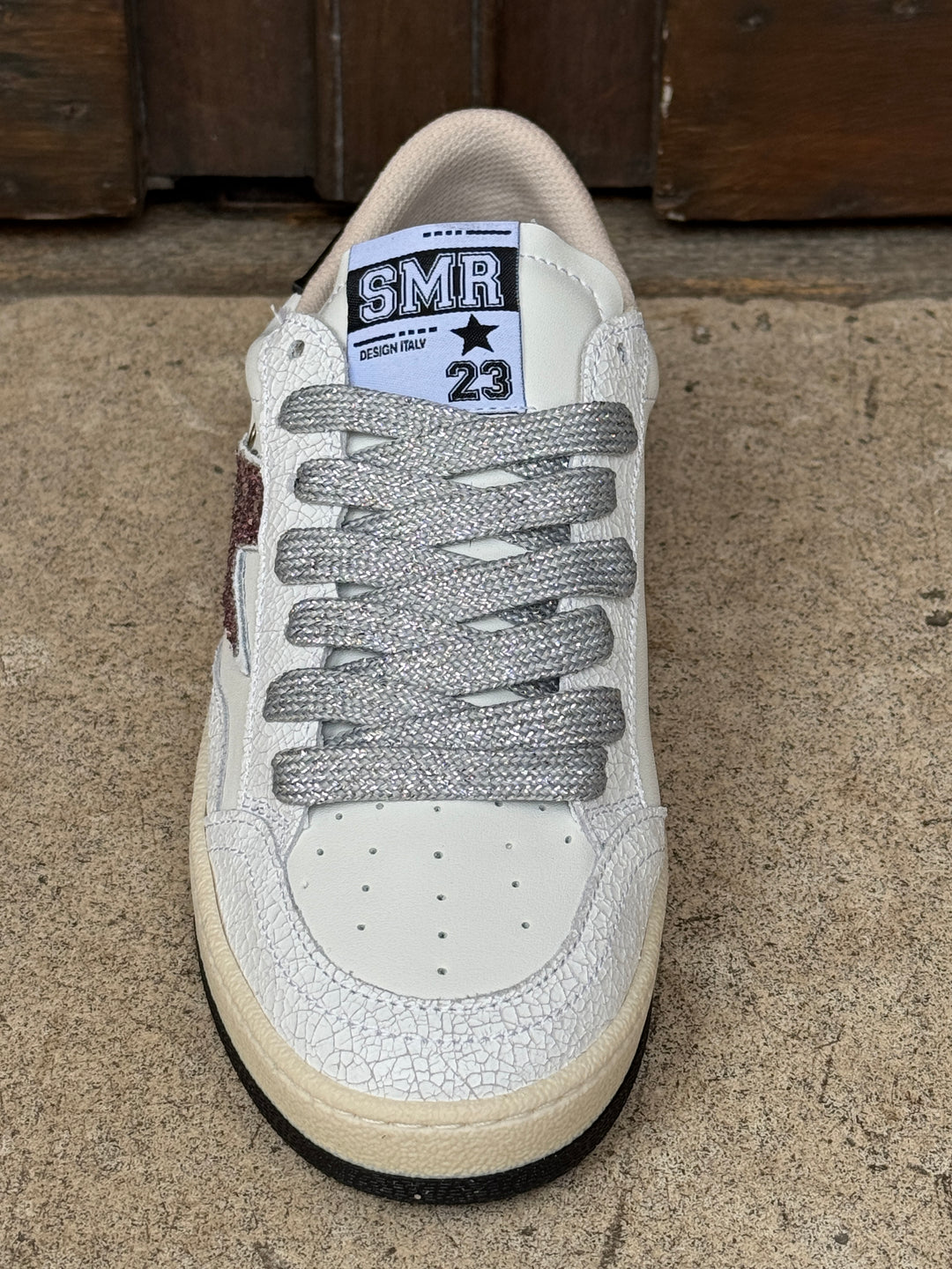 Basket cuir blanche rose et argent pailletté DANY D341 Semerdjian